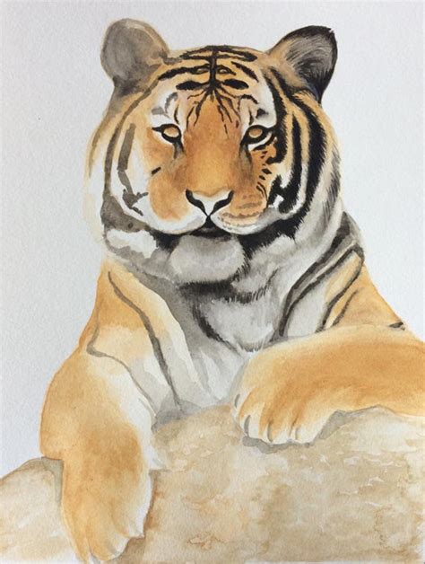 Peinture Tigre Aquarelle Originale Etsy