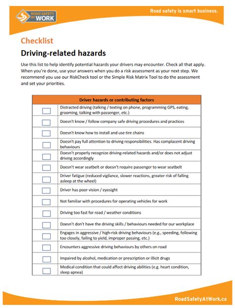 Hazard Identification And Risk Assessment Road Safety At Work