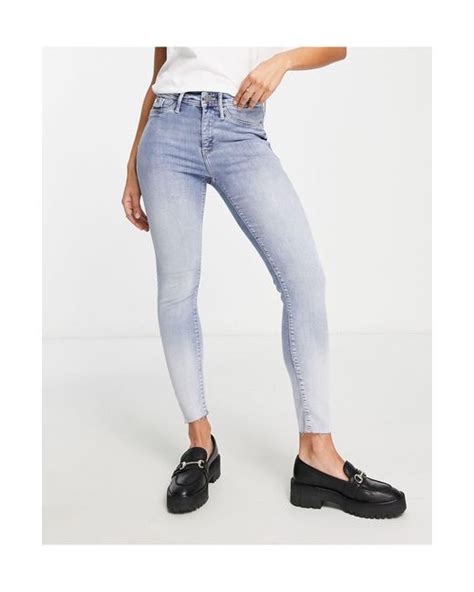 River Island Denim Molly Mid Rise Two Tone Skinny Jeans In Blue Lyst Uk
