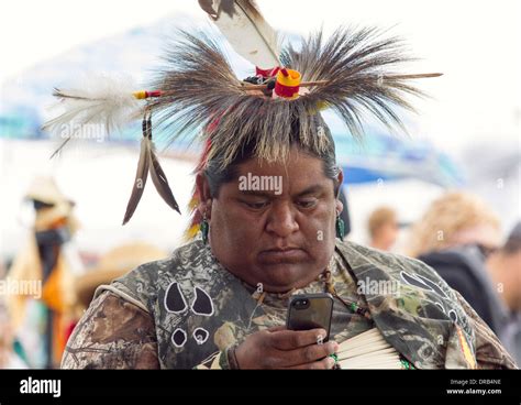 Modern Native American In Traditional Pow Wow Clothing Stock Photo