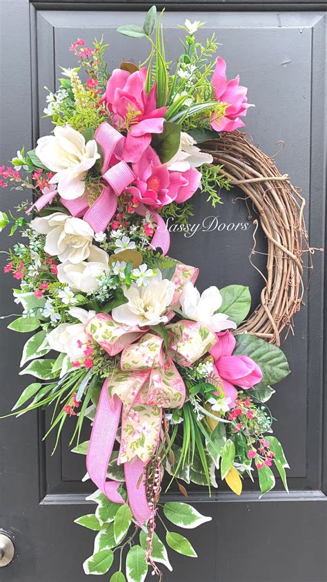 Magnolia Wreath Grapevine Wreath Spring And Summer Wreath Sassydoors