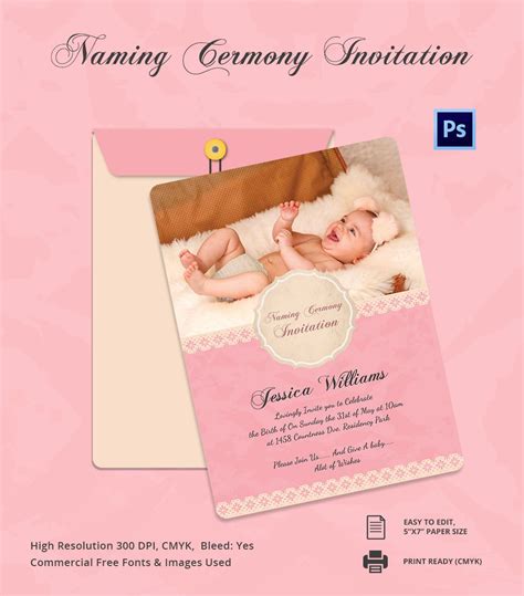 Pink wedding invitation card vector. Baby Shower Invitation Card For Naming Ceremony And | Baby ...