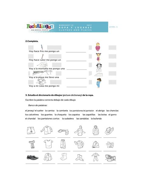 Spanish Worksheet About Clothes Places And Weather More Spanish