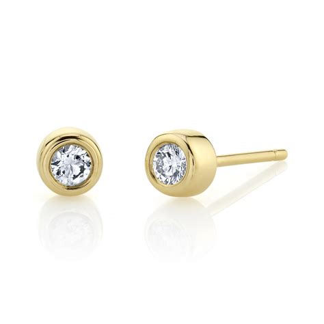 K Yellow Gold Bezel Set Diamond Stud Earrings