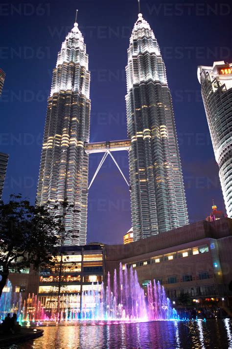 Petronas Towers Illuminated At Night Low Angle View Kuala Lumpur