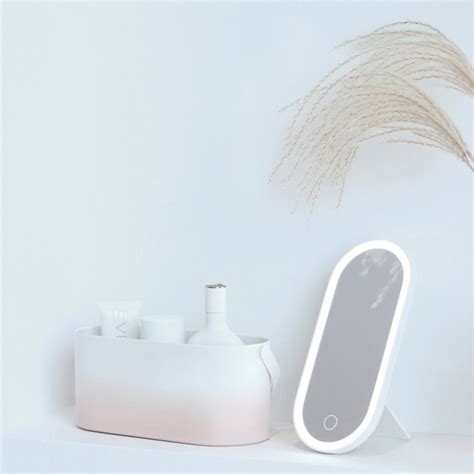 Led Mirror And Makeup Organizer Box Milky Spoon
