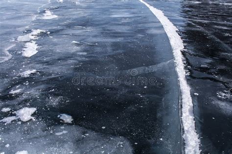 Frozen Lake In Winter Cold Temperature With Ice Baikal Russia Stock