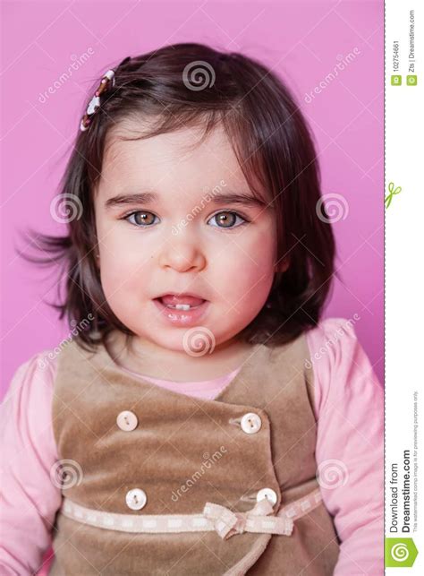 Cute Pretty And Happy Baby Girl Toddler Smiling Portrait Stock Image