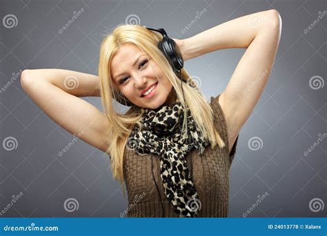 Beautiful Blonde With Headphones Stock Photo Image Of Beautiful