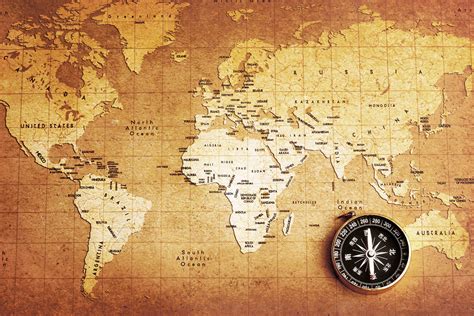 Old Compass On World Map Print A Wallpaper
