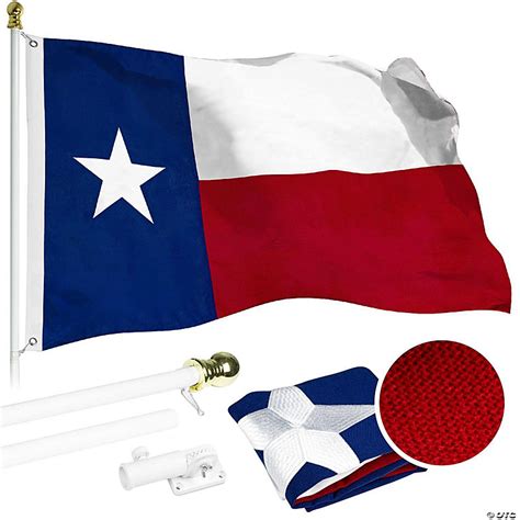 G128 6 Feet Tangle Free Spinning Flagpole White Texas Flag Brass