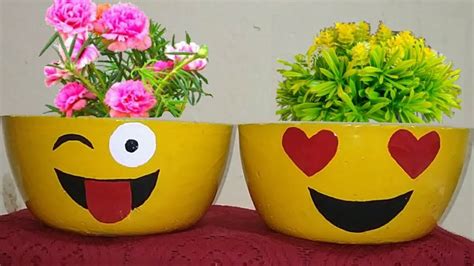 Diy Emoji Flower Pot Making At Home Emoji Flower Vase Youtube