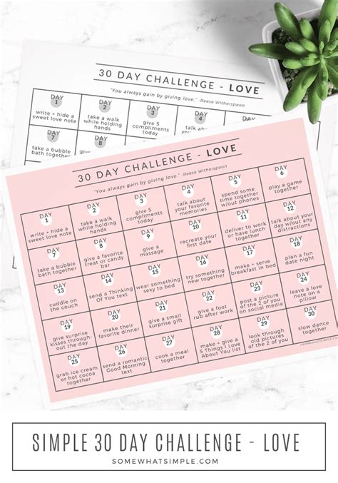 30 Day Love Challenge Printable Calendar Love Challenge Challenges
