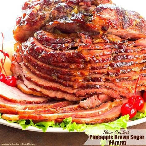 Slow Cooked Pineapple Brown Sugar Glazed Ham Melissassouthernstylekitchen Com