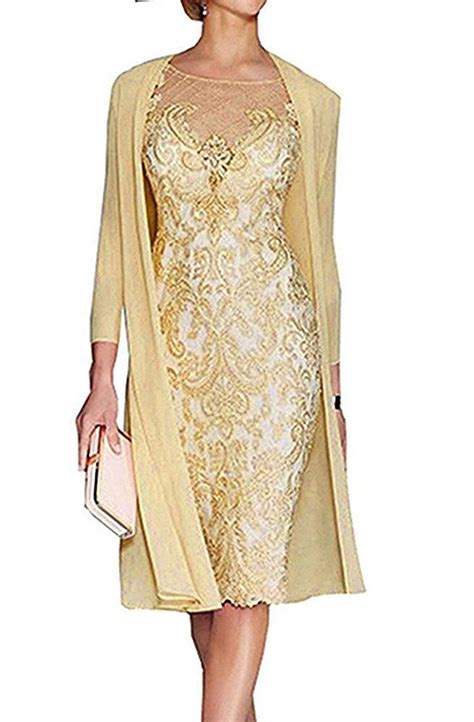 Lace Chiffon Mother Of The Bride Dresses Tea Length With Jacket Sleeves