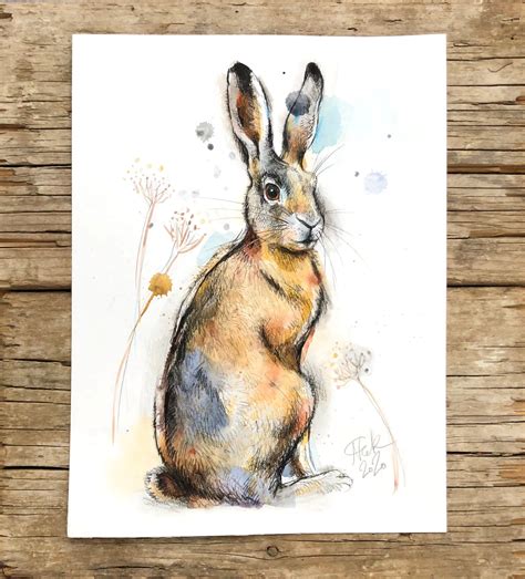 ORIGINAL Aquarell Bild Hase Häschen Zeichnung Kaninchen Illustration