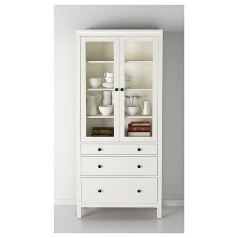 Hemnes White Stain Glass Door Cabinet With 3 Drawers 90x197 Cm Ikea