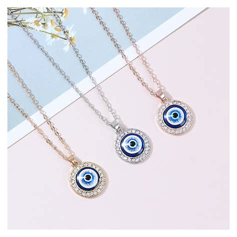 Qwc New Devil S Eye Necklace Rhinestone Round Models Blue Eyes Pendant