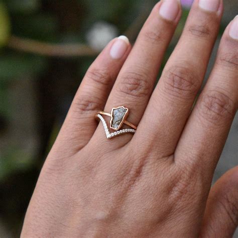 Chocolate Brown Raw Diamond Ring In Solid 14k Rose Gold Rough Etsy