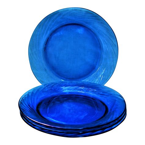Vintage Royal Blue Swirl Edged Glass Pyrex Plates Set Of 4 Chairish