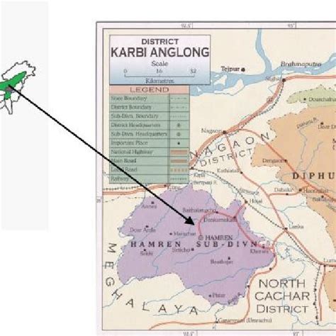 Map Of Karbi Anglong District Showing Area Of The Present Study