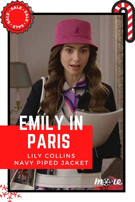 Emily In Paris Lily Collins Navy Piped Jacket Emily In Paris Lily Collins Emily In Paris