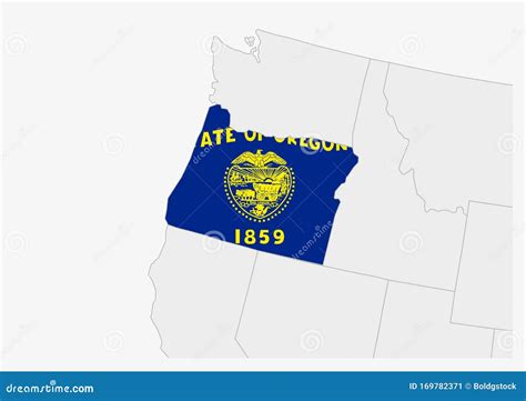 Us State Oregon Map Highlighted In Oregon Flag Colors Stock Vector