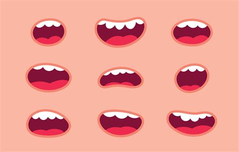 Cartoon Mouth Smile Face Laugh With Tooth And Tongue Flat Vector