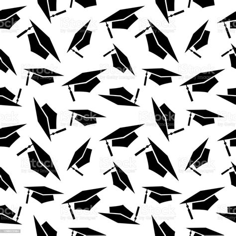 Black Graduation Caps Seamless Pattern Stock Illustration Download