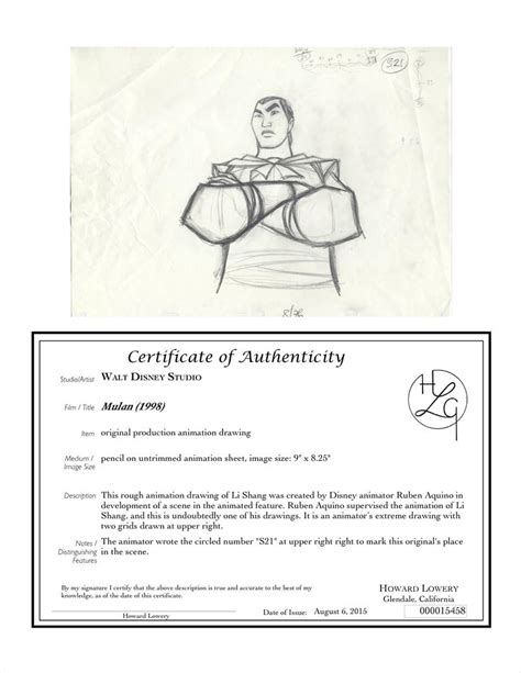 Howard Lowery Online Auction Disney MULAN Fine Animator S Extreme Drawing Of LI SHANG The Film
