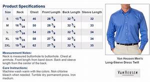 Van Heusen Men 39 S Dress Shirt Size Chart