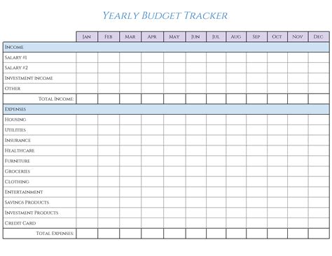 Free Downloadable Yearly Budget Worksheet In Printable