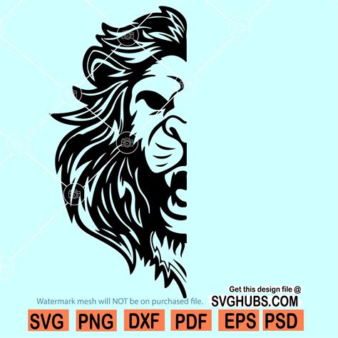 Half Lion Face Svg Lion Head Svg Lion Face Svg Lion King Svg