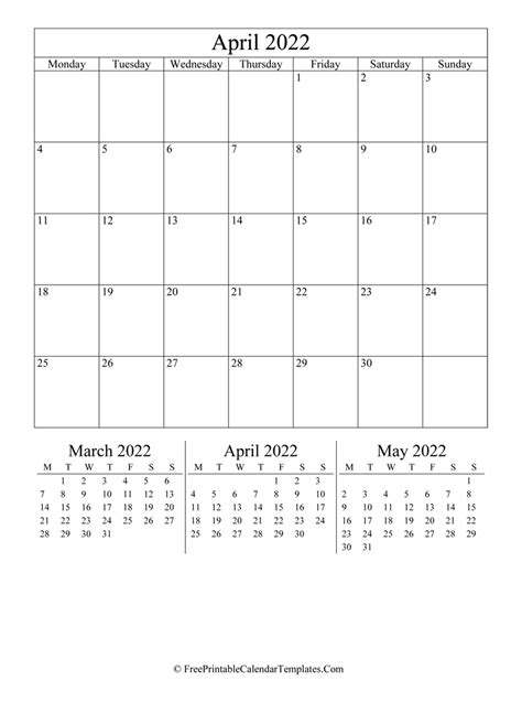 2022 April Calendar Printable Vertical