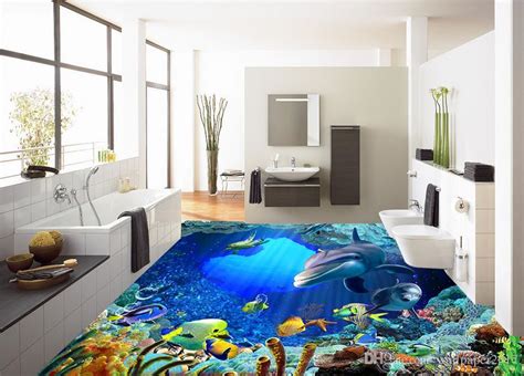 Underwater World Dolphin Coral 3d Flooring With Pvc Floor Wallpaper And