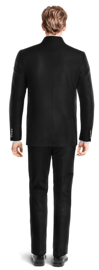 Black 100 Wool Collarless Suit With Handkerchief 766 Hockerty