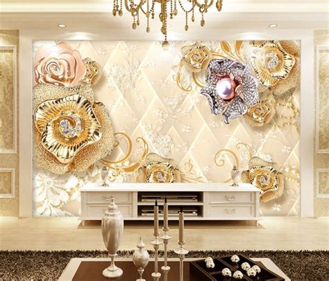 Gold Floral 3d 5d 8d Wall Murals Custom Wallpaper Design