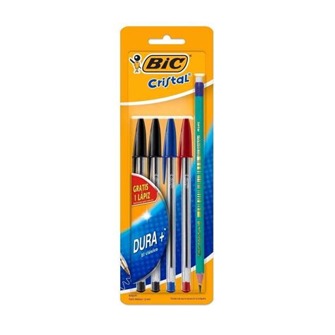 bolígrafo bic cristal dura punto mediano 1 0 mm 4 pzas más 1 lápiz walmart