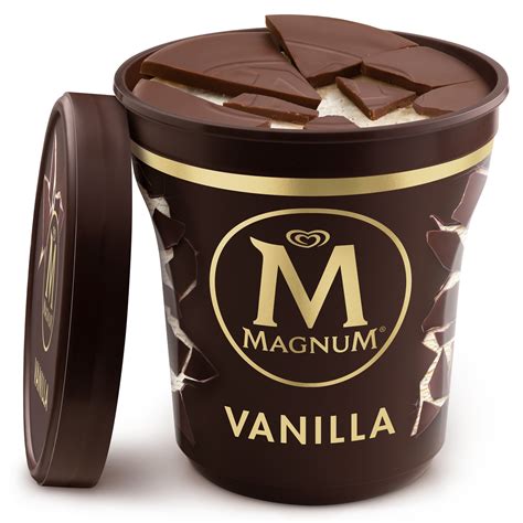 Rich chocolate shards swirled in velvety ice cream. Milk Chocolate Vanilla Ice Cream Tub | Magnum