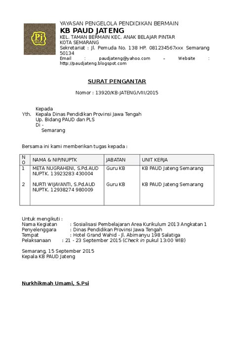 Surat Tugas Guru Paud Tk Kb Riset