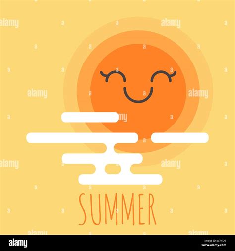 Vector Illustration Of Cartoon Summer Background With Happy Smiley Sun