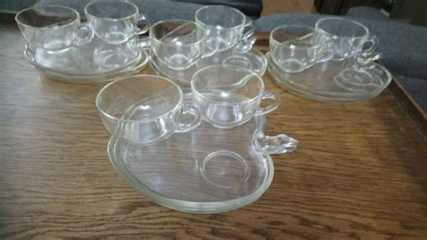 Vintage Hazel Atlas Clear Glass Tea Cups And Apple Shaped Etsy