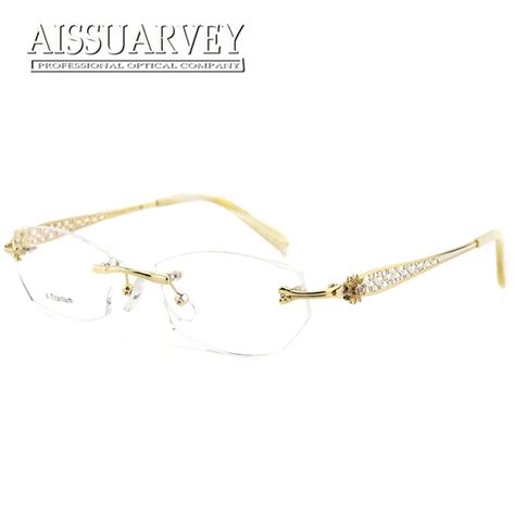 rimless eyeglasses frames women glasses fashion optical prescription titanium diamond rhinestone