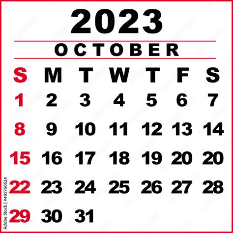 October 2023 Calendar Illustration The Week Starts On Sunday Calendar