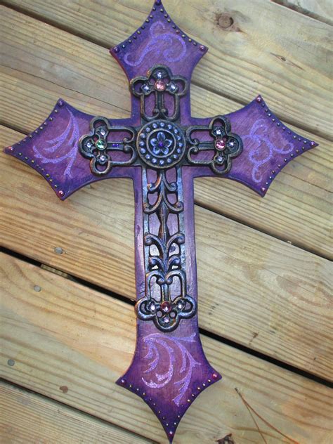 Handmade Wooden Cross With Embellished Iron Cross Wooden Cross Crafts