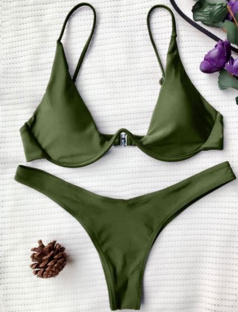 Swimwear Girly Green Olive Green Bikini Bikini Top Bikini Bottoms