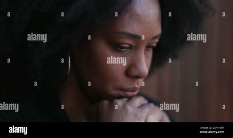 Preoccupied African Woman Pensive Stressed Black Person Feeling