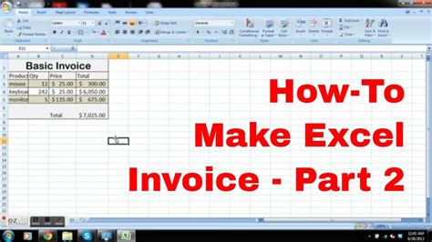 How To Make An Invoice In Excel Part 2 Quick Invoice Tutorial