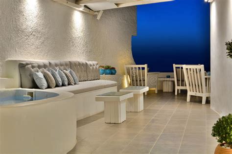 Romantic Luxury Apartment Santorini Cyclades Islands Greece Stock