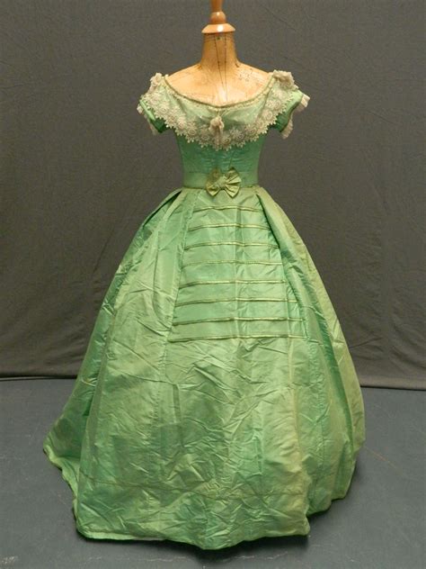 A Full Length View Of A Mid 19th Century Arsenic Green Dress Eleanor